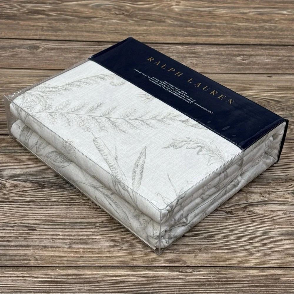 Ralph Lauren Genevieve Floral Queen Duvet Cover 100% Cotton Sateen Gray NWT $355